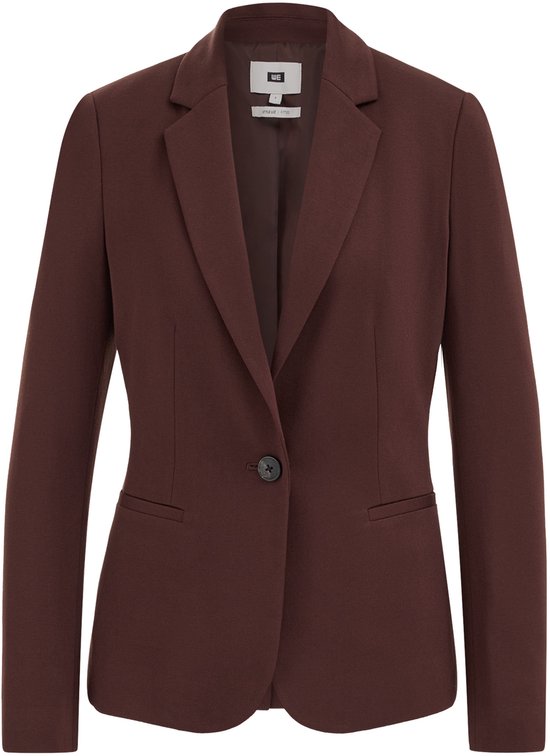 Bruine getailleerde blazer met één knoop en reverskraag.
