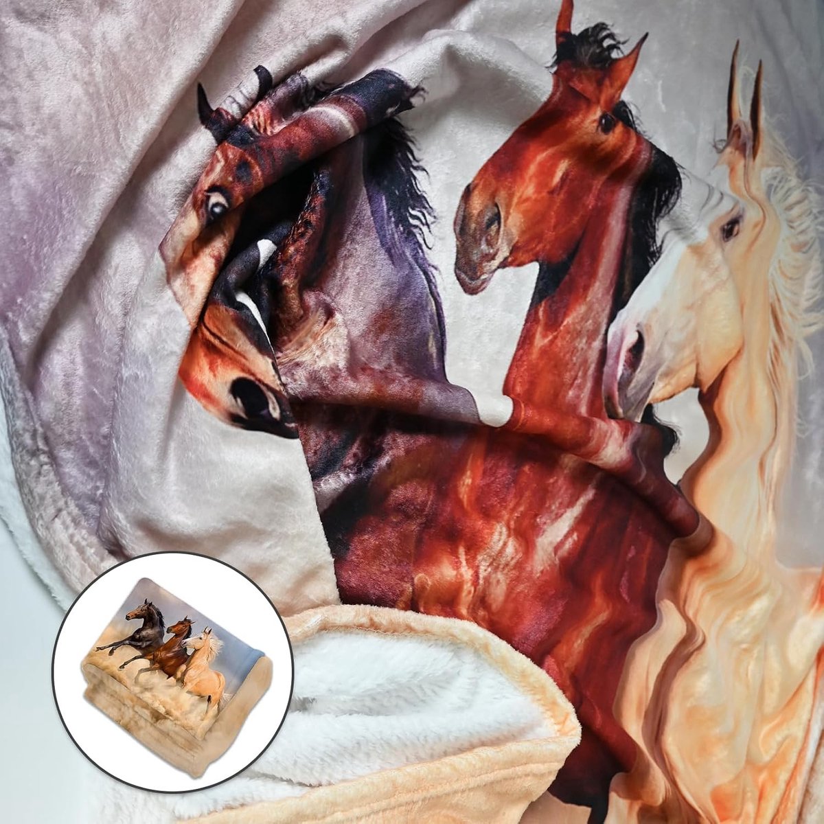 Zachte Fleece Deken met Paardenmotief 150 x 200 cm, Warm en Comfortabel voor Woonkamer en Slaapkamer Decoratie, Ideaal voor Volwassenen