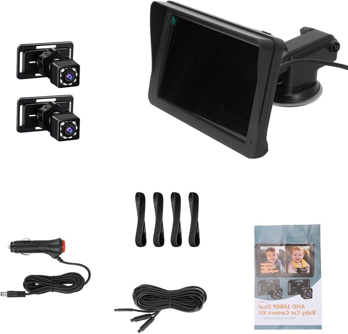 Baby Autospiegel Camera - Baby Monitor Auto - Veilig Reizen - Dubbele Camera's - 7 Inch HD - Zwart