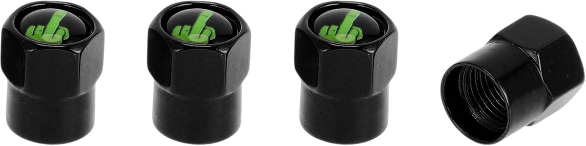 SnelShoppen - 4 Stks Vinger Patroon Band Valve Stam Caps - Decoratieve Aluminiumlegering Rubber Bandklep Dust Covers - Zwart Groen 8x12mm - Slijtvast