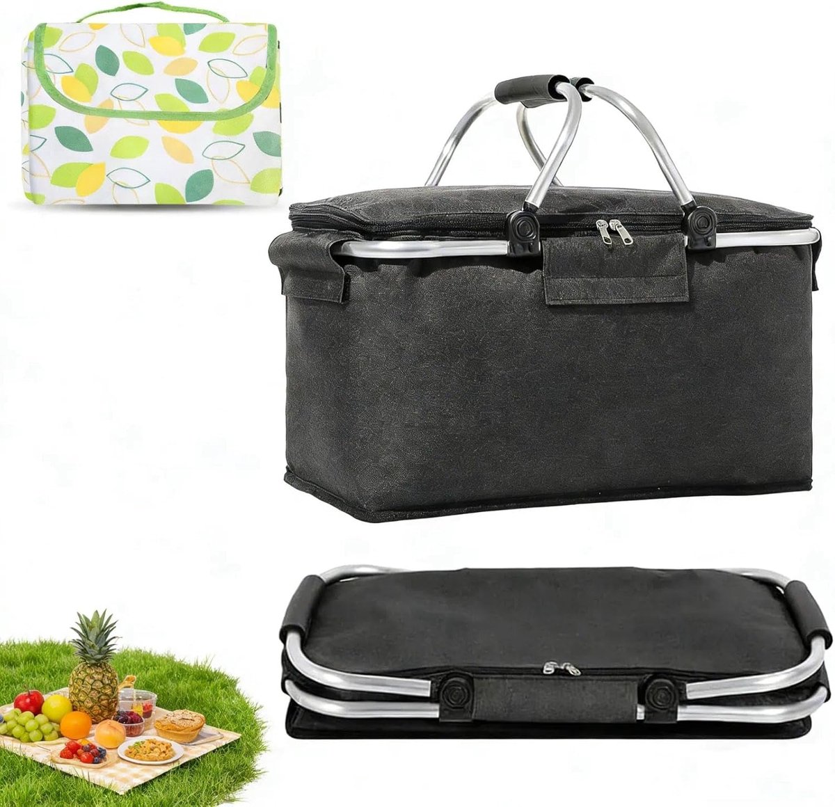 SnelShoppen - Vouwbare Winkelmand 18L Oxford Stof Thermisch met Handvat - Stevige en Stabiele Vouwmand voor Winkel, Picknick en Reizen