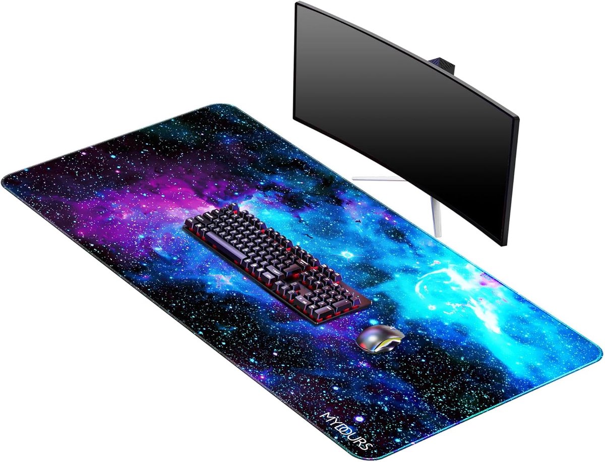 SnelShoppen - XXL Extended Gaming Muismat 110x50cm met Universe Design, Antislip Rubber & Stof, Extra Groot Bureau Mat voor Laptop, Game Setup, Toetse