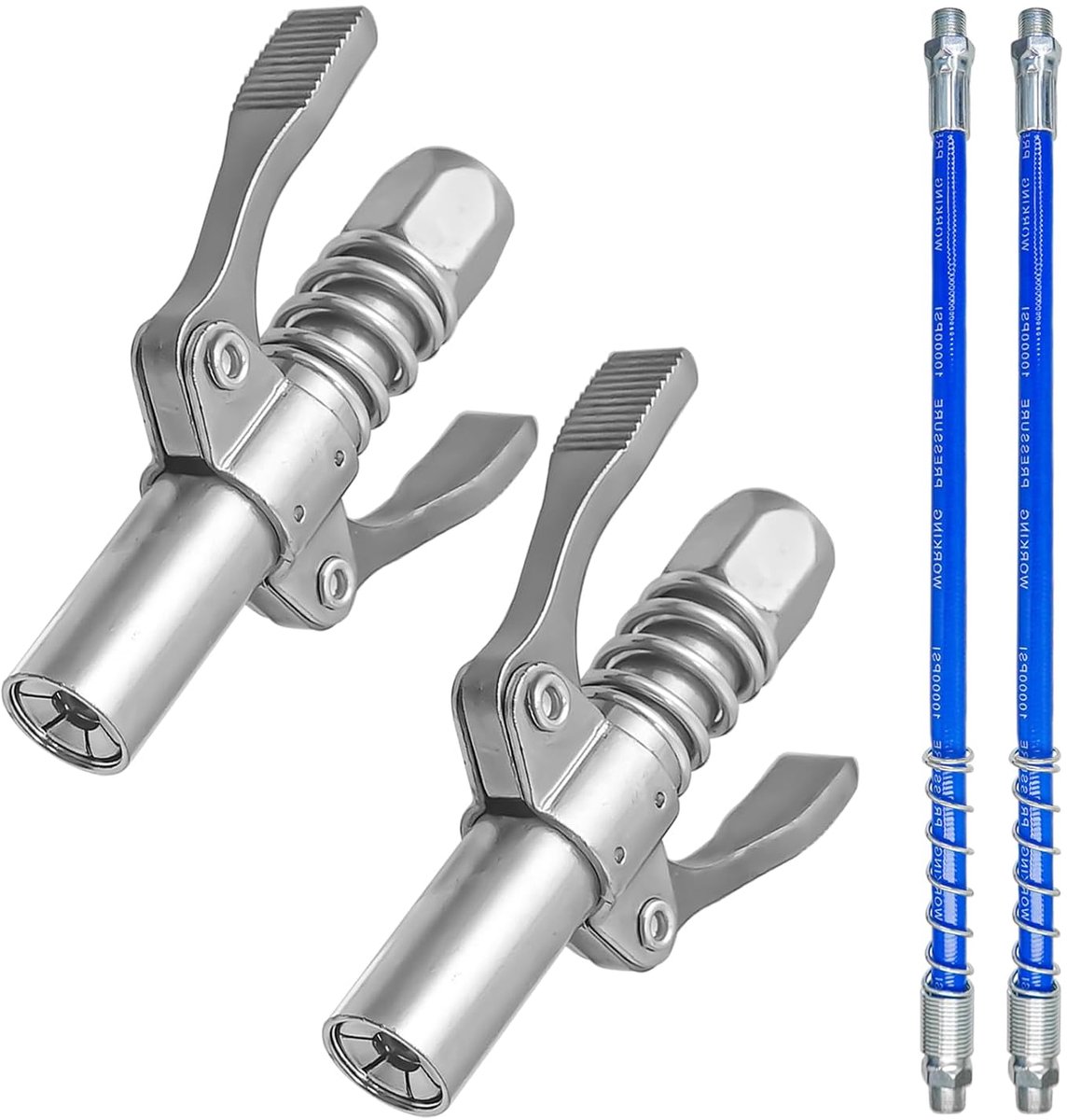 2 Pieces Grease Press Nozzle, Double Handle, G-Coupler for Grease Press, Metal Coupler with Hose 30 cm, for Cones - ShopVlot