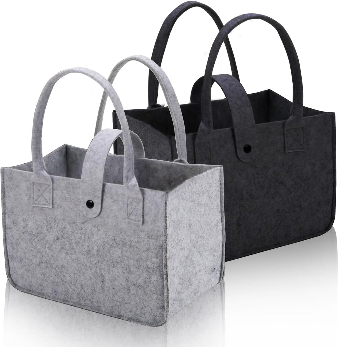 SnelShoppen - 2 Pcs Vouwbare Filztassen - Shopping Bags met Handvat - Ruimtebesparende Opbergtas - 30x20x18 cm - Grijs & Zwart - Perfect voor Boodscha