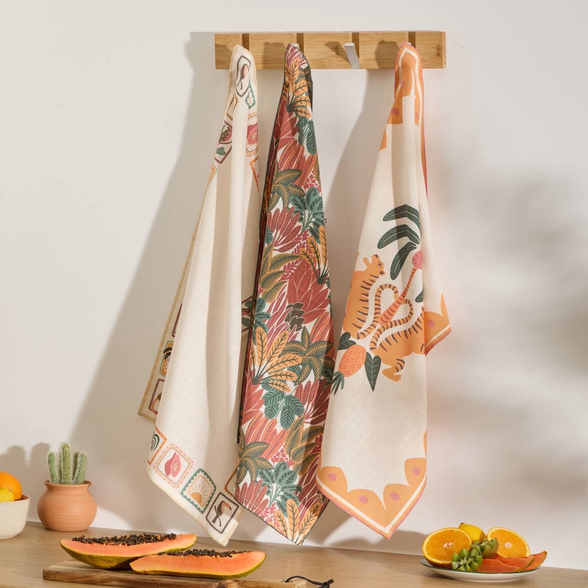 Set van 3 katoenen theedoeken TROPICAL