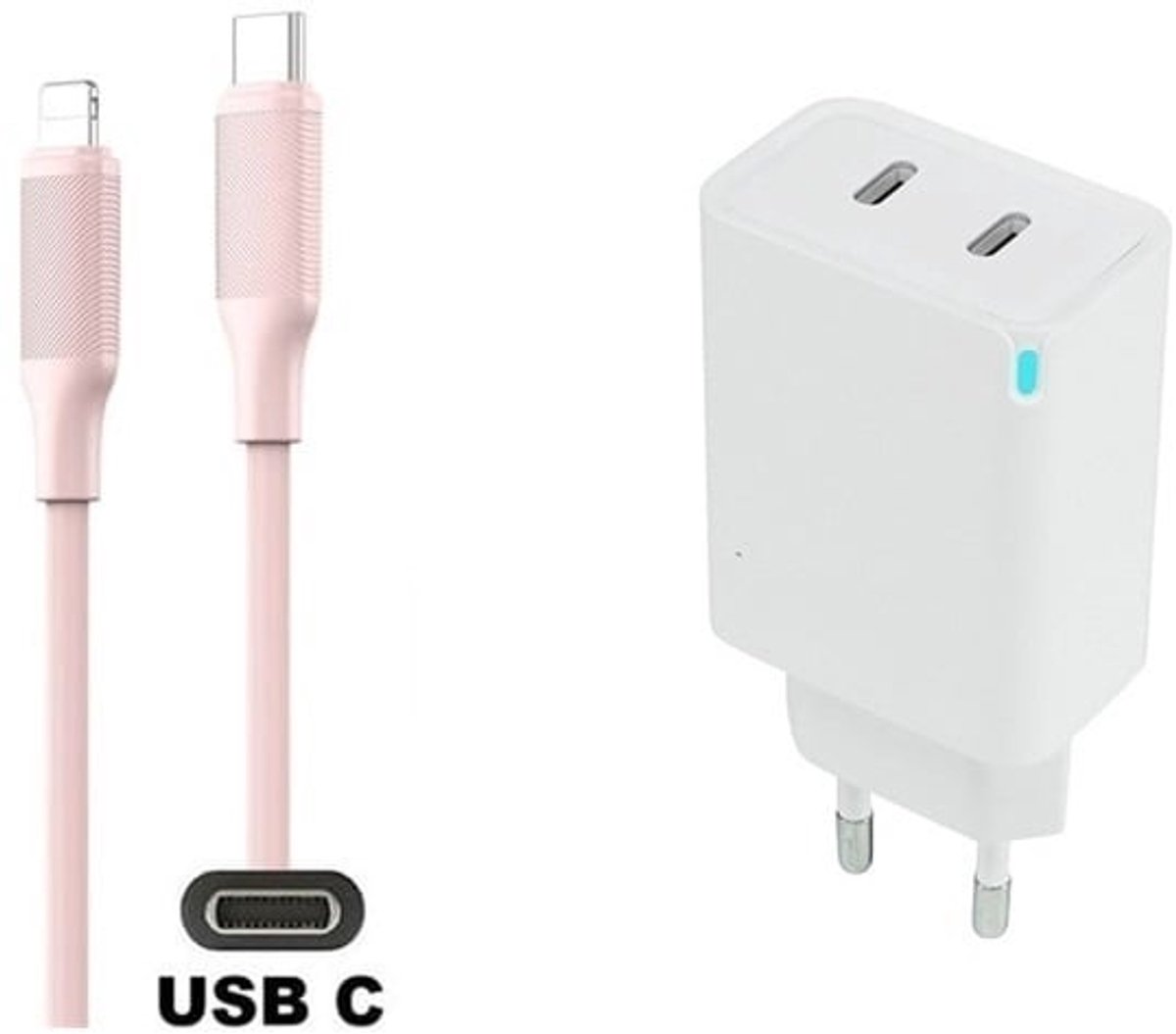 OneOne 45W super snellader met 2 poorten USB C - USB C en screenprotector van glas voor iPhone 12 Pro + 1,0m USB C naar Lightning kabel. PD PPS lader. Universele oplader adapter. Glazen screenprotector past op Apple iPhone 12 Pro