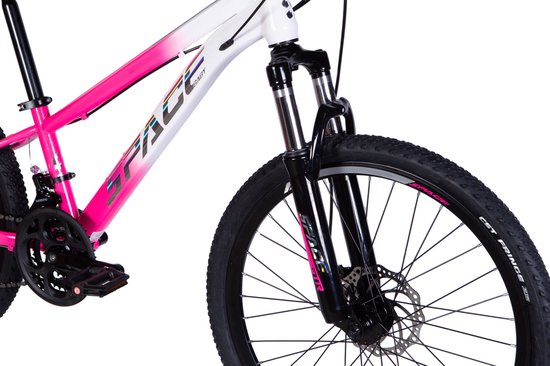 Mars - Kinderfiets - 24 inch - 21 versnellingen - Schijfremmen - 130-160 cm - Wit/Roze - Meisje van Mars — afbeelding 5