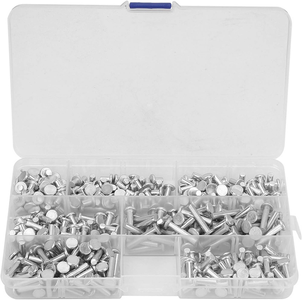 SnelShoppen - 350 Stuks M4 Aluminium Popnagels met Platte Kop, Diverse Maten 4/6/8/10/12/16/20mm, Georganiseerd in Opbergdoos voor Klussen en Doe-Het-