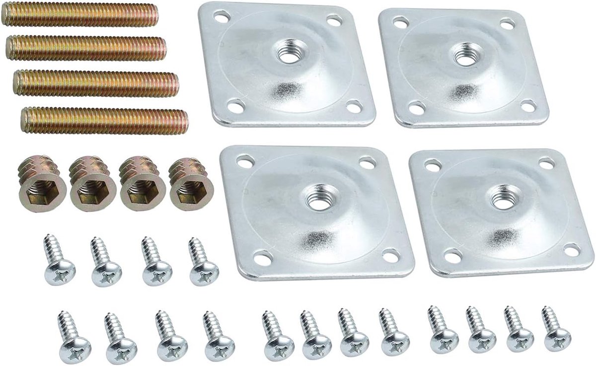 SnelShoppen - 4Pcs Level Legs Bevestigingsplaat M8*50 Metaal Dowel Schroeven M3.5*20 voor Meubel Tafelpoten Set Zilver
