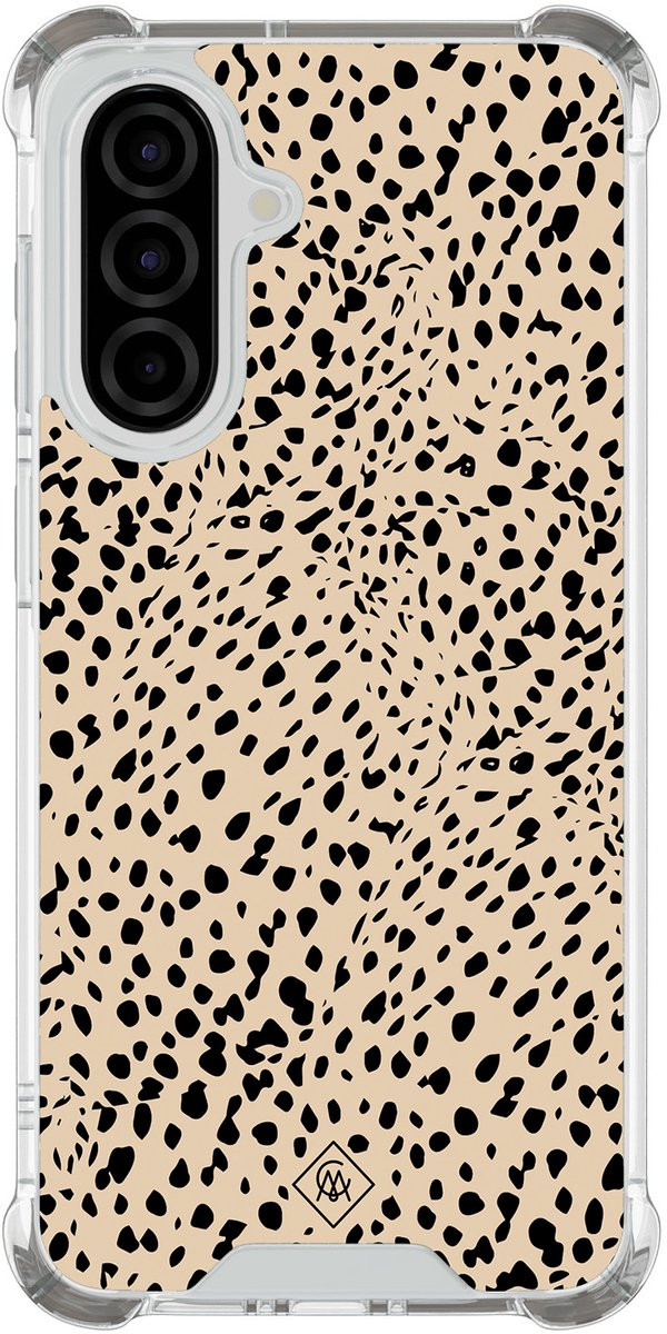 Casimoda® hoesje - Geschikt voor Samsung Galaxy A37 - Stippen bruin abstract - Shockproof case - Extra sterk - TPU/polycarbonaat - Bruin/beige, Transparant