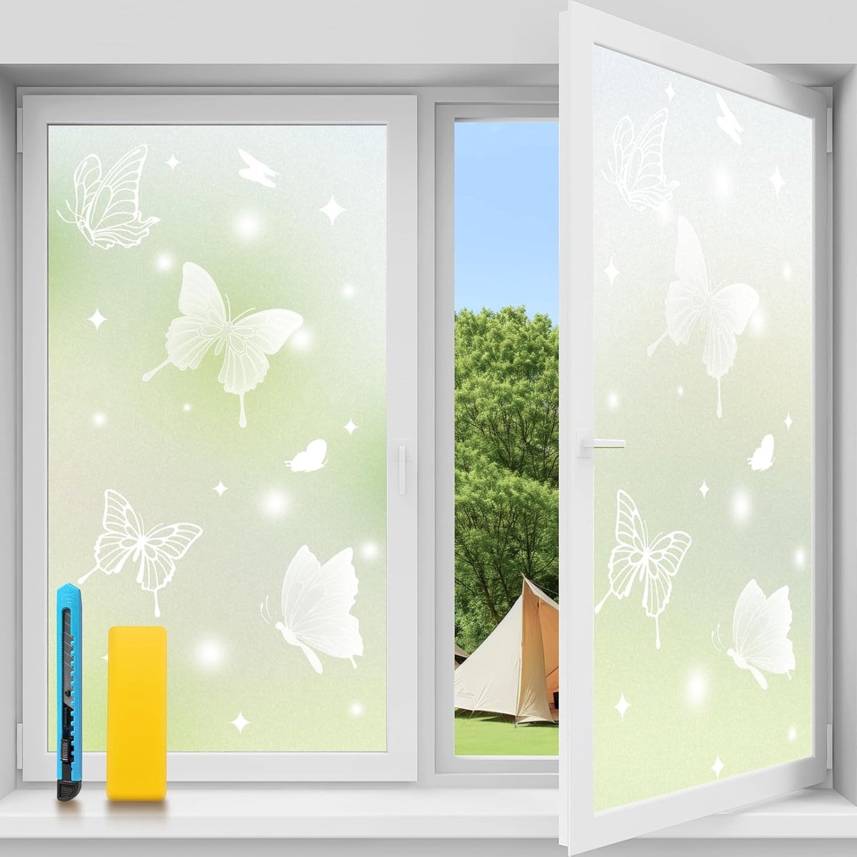 Raamfolie privacy 90x200 cm - zwaluwstaartvlinder - decoratief ontwerp - eenvoudig aan te brengen - ShopVlot