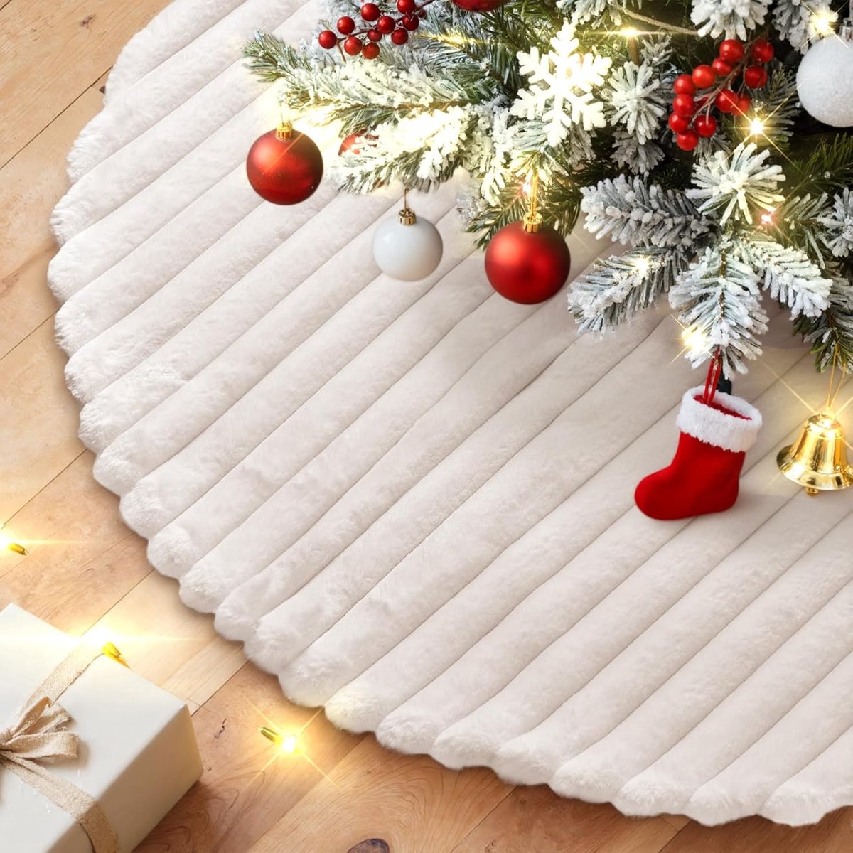 SnelShoppen - 120cm Kerstboomrok, Fluffy Nepbont Kerstboomkleed Groot Kerstboom Tapijt Decoratie voor Winter Feestdagen, Thuis, Nieuwjaar, Kerstfeest