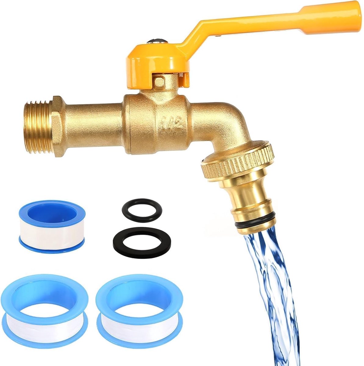 Garden Faucet 1/2 Inch Brass with 3 Adhesive Taps, Outdoor Taps, Universal Garden Faucet for Washing Machine, Water - ShopVlot
