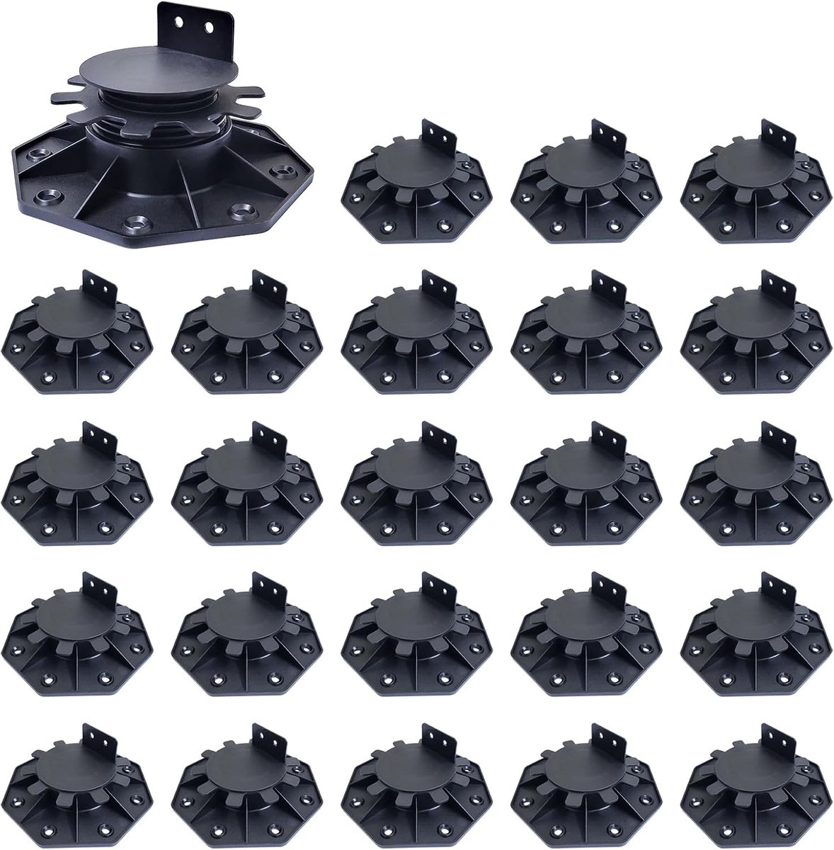 SnelShoppen - 24x Verstelbare Terras Ondersteuningspedestal, Hoogte 30mm-60mm, Stevige Basis voor Terras en Tuin, Zwart
