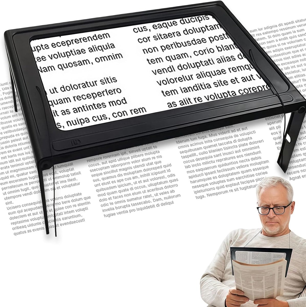 Vergrootglas met licht - rechthoekig - 12 ledlampen - handsfree voor lezen - ShopVlot