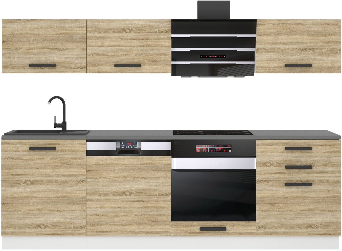 BELINI Keukenblok LINDA - Keukenmeubel Set 240 cm Sonoma Eiken zonder Werkbladen - Boven- en Onderkasten