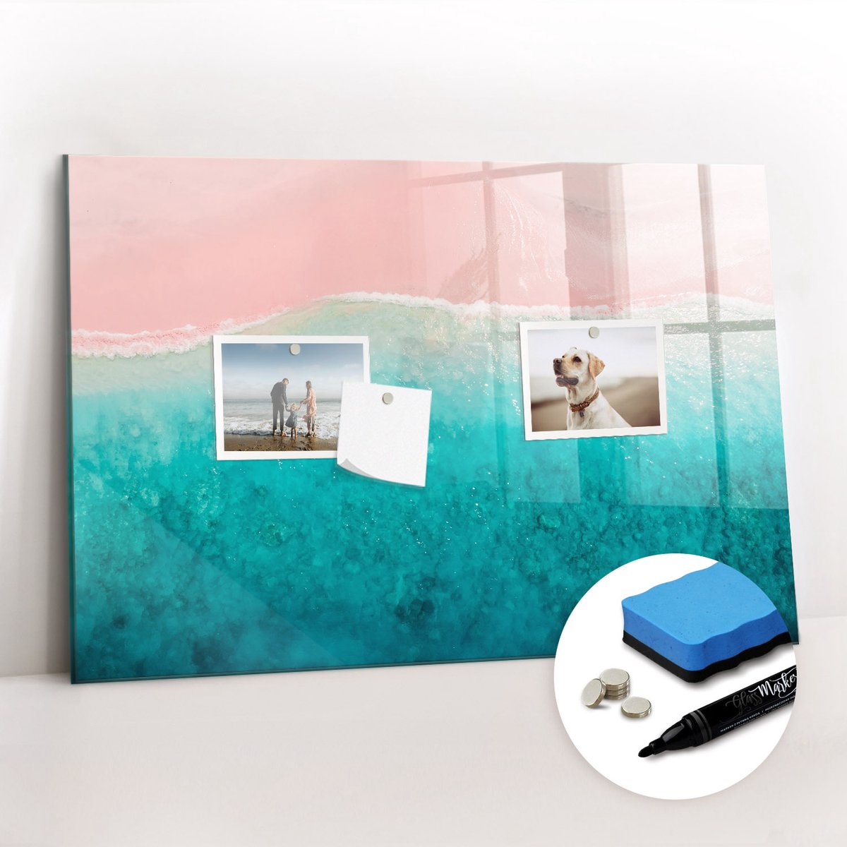 Tulup Whitebord - Strand, zee, zand - 60 x 40 cm - Veelkleurig Magnetisch Wandbord - Gratis 5 Sterke Magneten + Whiteboard Marker & Wisser - Stylish Memo Board - Memo Bord - Organiseer Je Bureau