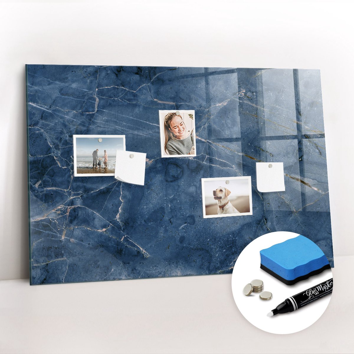Tulup Whitebord - Elegant marmer - 90 x 60 cm - Marine Magneetbord Keuken - Gratis 5 Sterke Magneten + Whiteboard Marker & Wisser - Industrieel Wandbord - Magneetbord Keuken - Inspiratiebord Kantoor