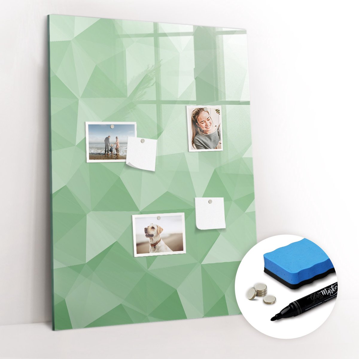 Tulup Whitebord - Kleurrijke abstracte driehoeken - 70 x 100 cm - Groente Magnetisch Bord - Gratis 5 Sterke Magneten + Whiteboard Marker & Wisser - Wanddecoratie Kantoor - Memo Bord - Productiviteit Tools