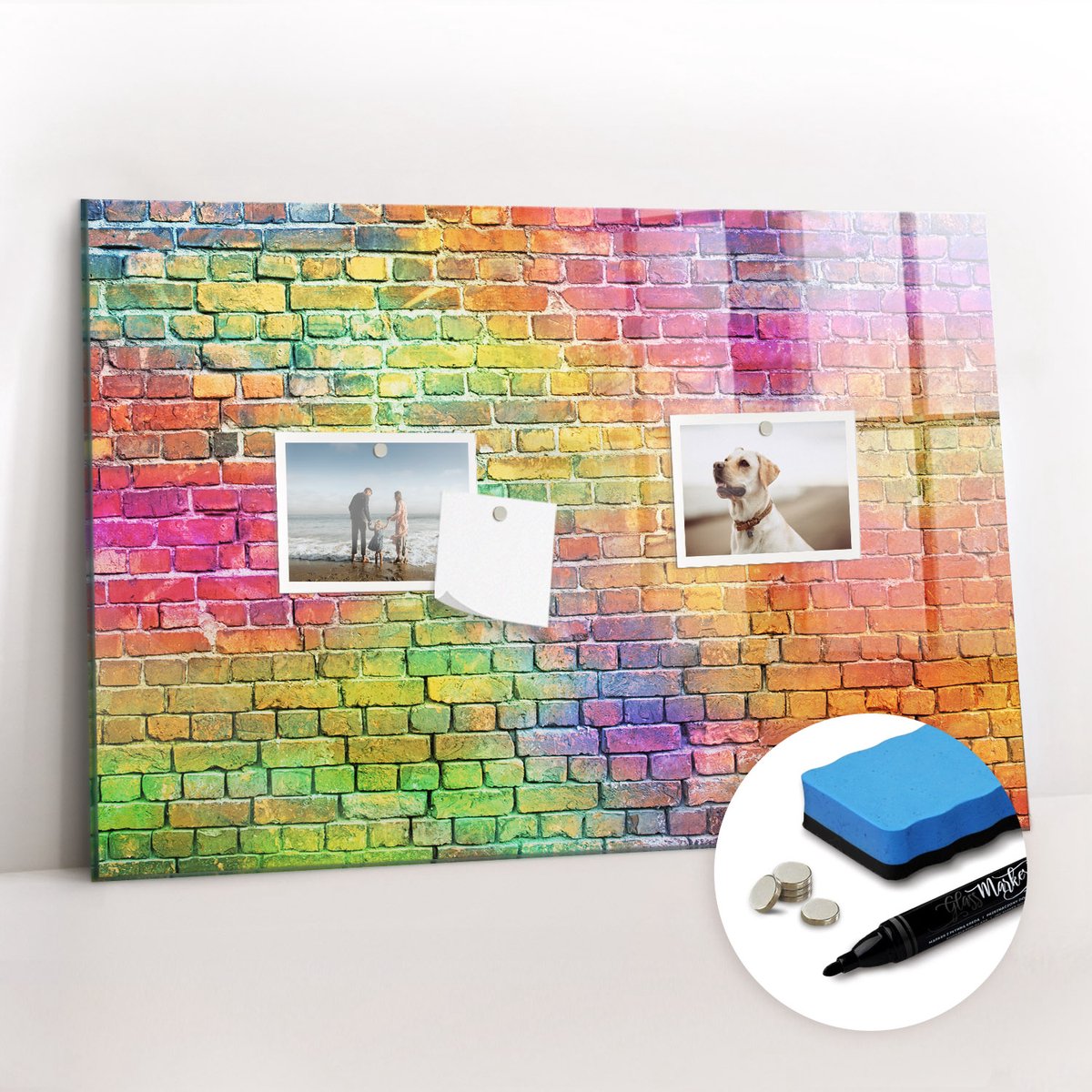 Tulup Whitebord - Geschilderde muur - 60 x 40 cm - Veelkleurig Magnet Board - Gratis 5 Sterke Magneten + Whiteboard Marker & Wisser - Stylish Memo Board - Magnetisch Bord Kind - Organiseer Je Bureau