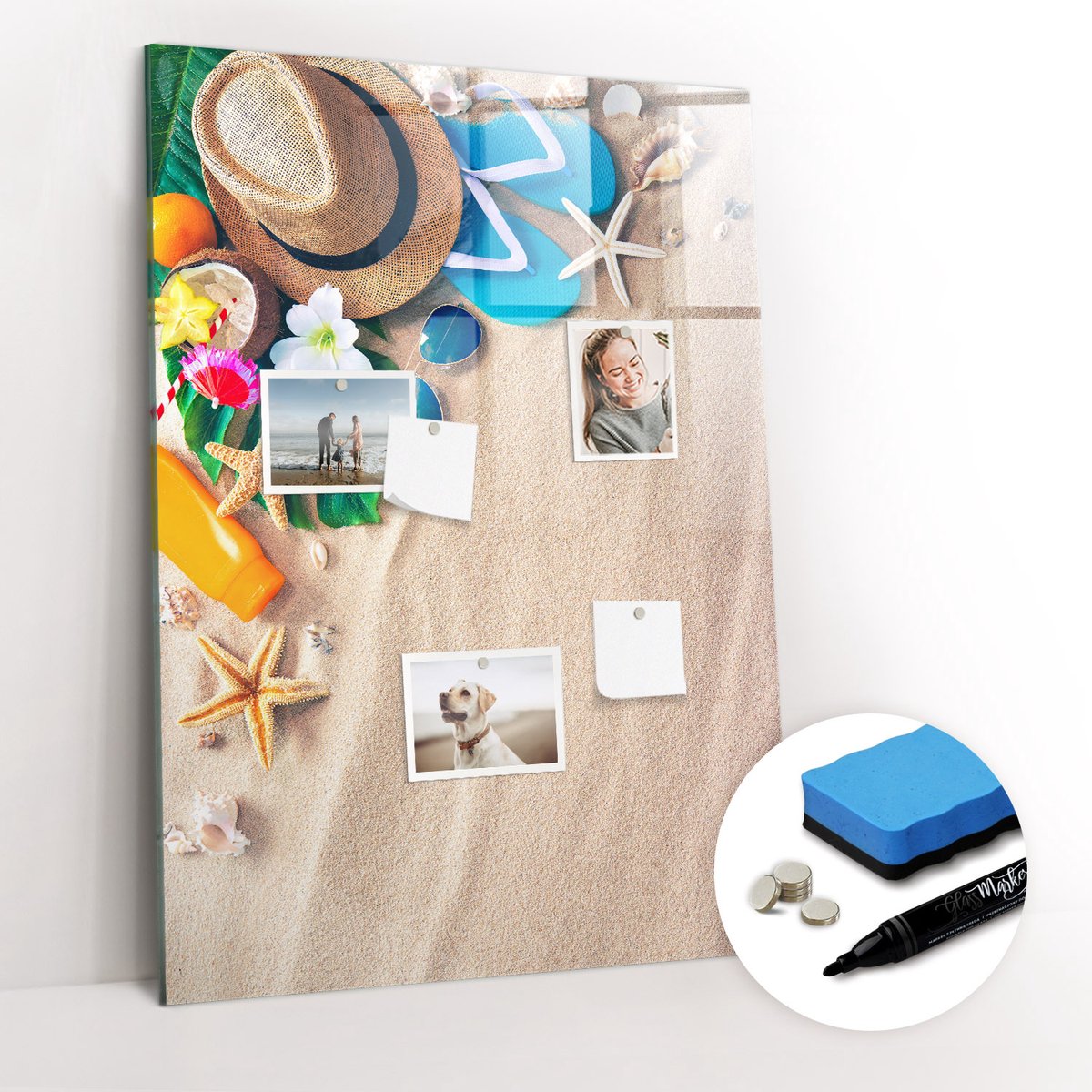 Tulup Whitebord - Zandstrand - 70 x 100 cm - Beige Magnetisch Memobord - Gratis 5 Sterke Magneten + Whiteboard Marker & Wisser - Scandinavisch Design Bord - Magneetbord Rechthoekig - Notitiebord Werkplek