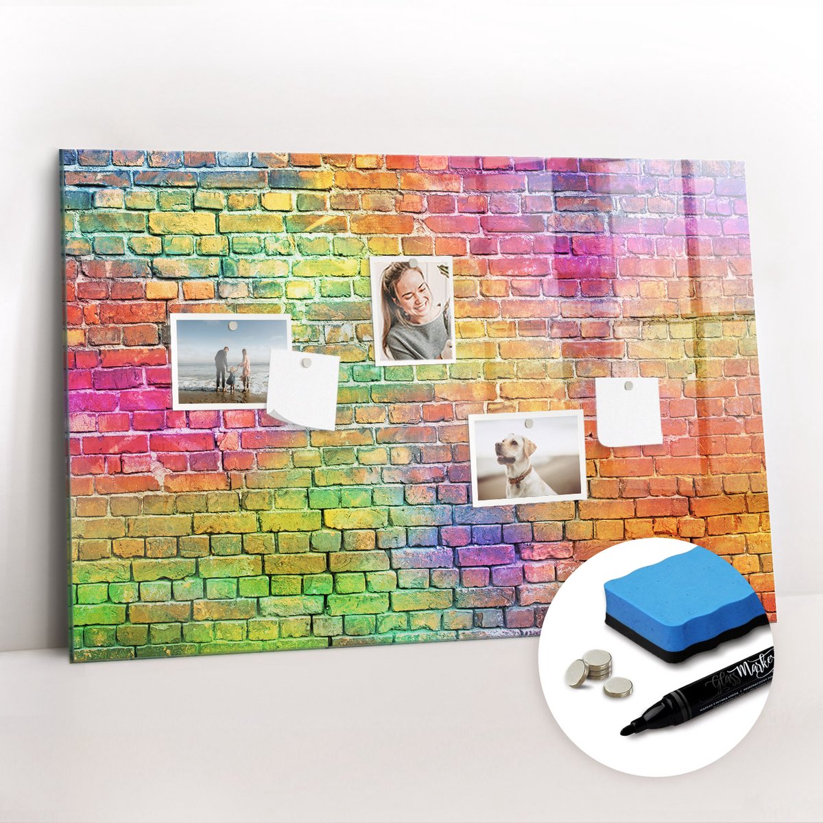 Tulup Whitebord - Geschilderde muur - 90 x 60 cm - Veelkleurig Magnetisch Bord - Gratis 5 Sterke Magneten + Whiteboard Marker & Wisser - Organizer Muur - Magnet Board - Organiseer Je Bureau