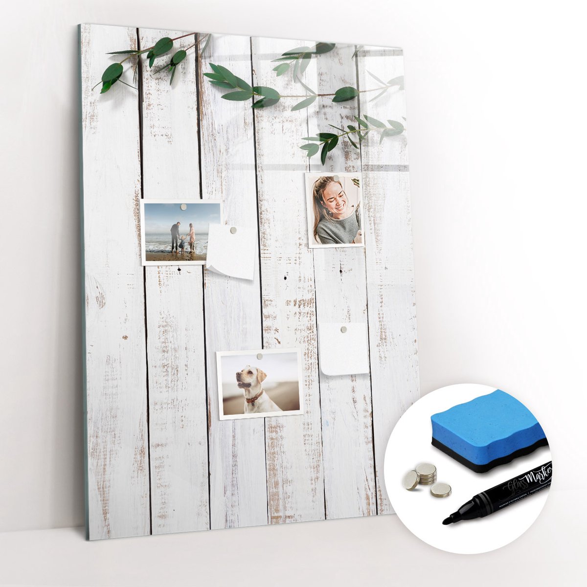 Tulup Whitebord - Houten wandpanelen - 70 x 100 cm - Wit Foto Magneetbord - Gratis 5 Sterke Magneten + Whiteboard Marker & Wisser - Design Memobord - Memo Bord - Ideeënbord Thuiswerkplek