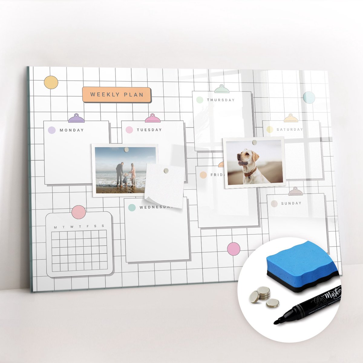 Tulup Whitebord - Weekplan - 60 x 40 cm - Wit Magneetbord Rechthoekig - Gratis 5 Sterke Magneten + Whiteboard Marker & Wisser - Wanddecoratie Kantoor - Magneetbord Rechthoekig - Inspiratiebord Kantoor