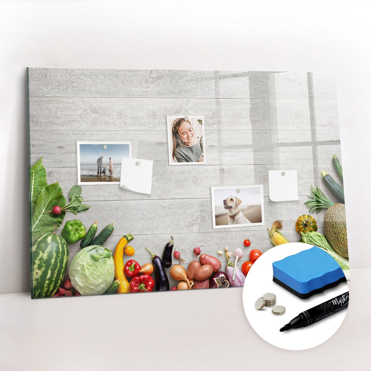 Tulup Whitebord - Groenten op tafel - 90 x 60 cm - Veelkleurig Magnetisch Bord Kind - Gratis 5 Sterke Magneten + Whiteboard Marker & Wisser - Moderne Wanddecoratie - Magnetic Board - Organiseer Je Bureau