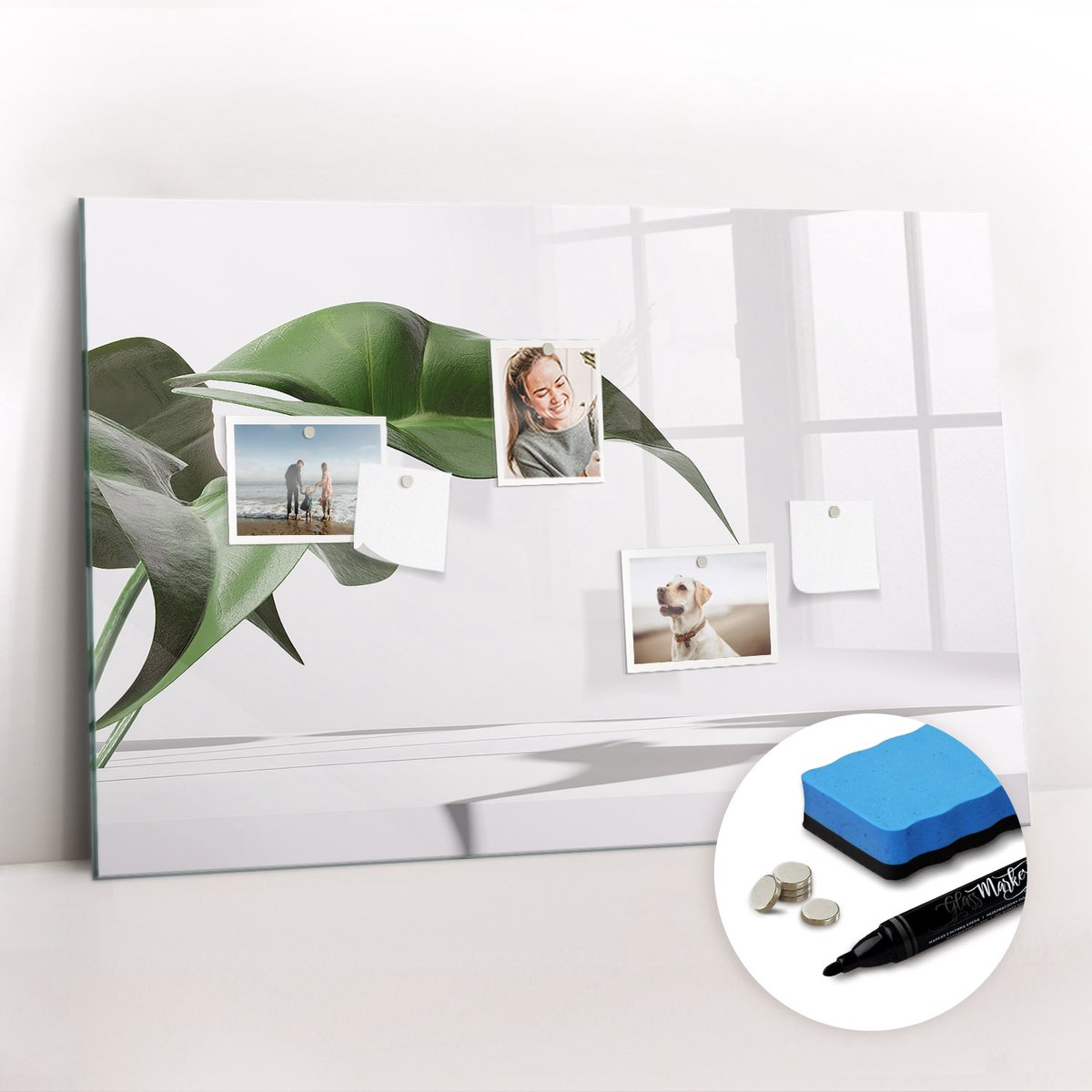 Tulup Whitebord - Artistieke abstracte bladeren - 90 x 60 cm - Groente Memobord Magnetisch - Gratis 5 Sterke Magneten + Whiteboard Marker & Wisser - Moderne Wanddecoratie - Memo Magneetbord - Notitiebord Werkplek