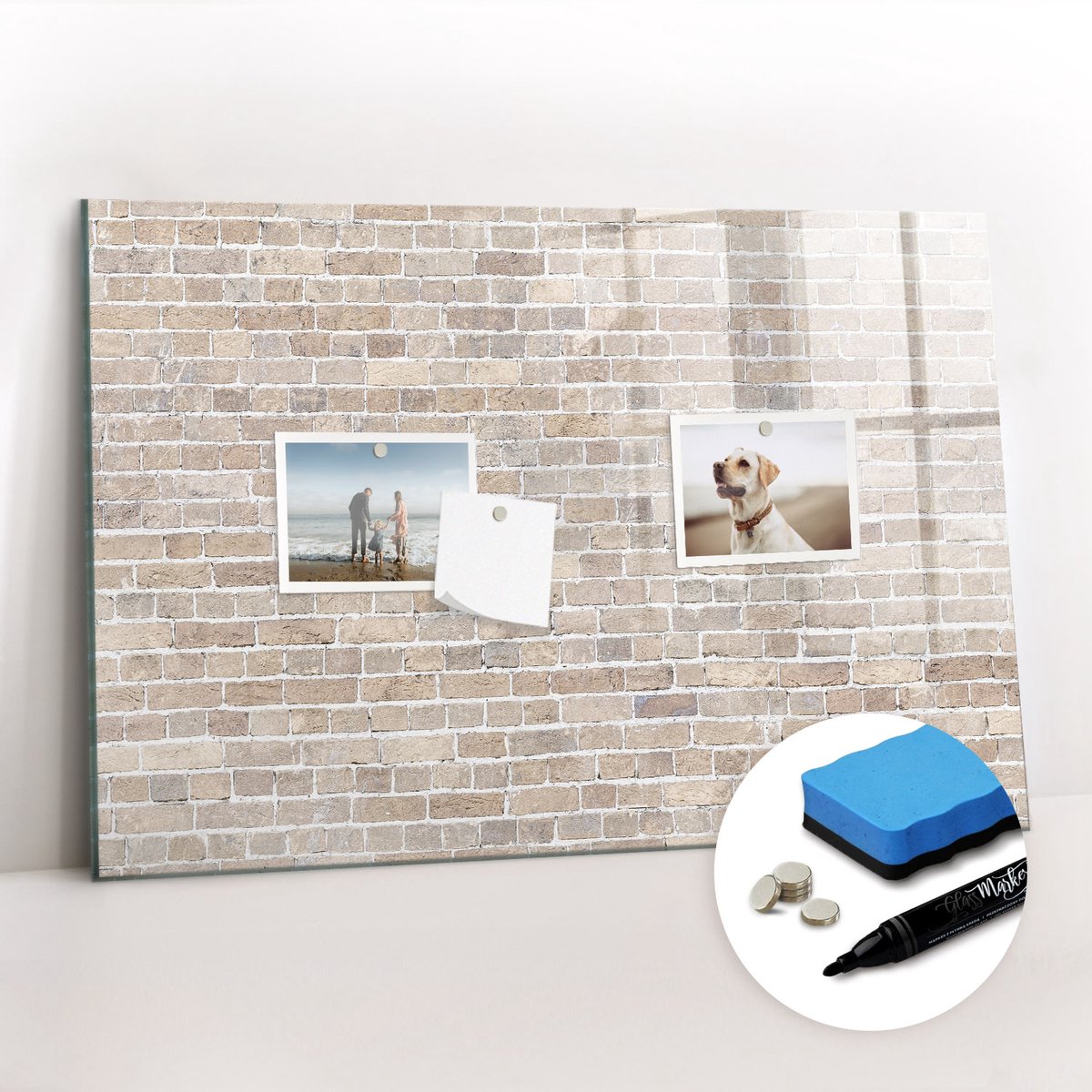 Tulup Whitebord - Bakstenen muur - 60 x 40 cm - Grijs Magnetisch Bord - Gratis 5 Sterke Magneten + Whiteboard Marker & Wisser - Stylish Memo Board - Memobord Glas - Planning Muur