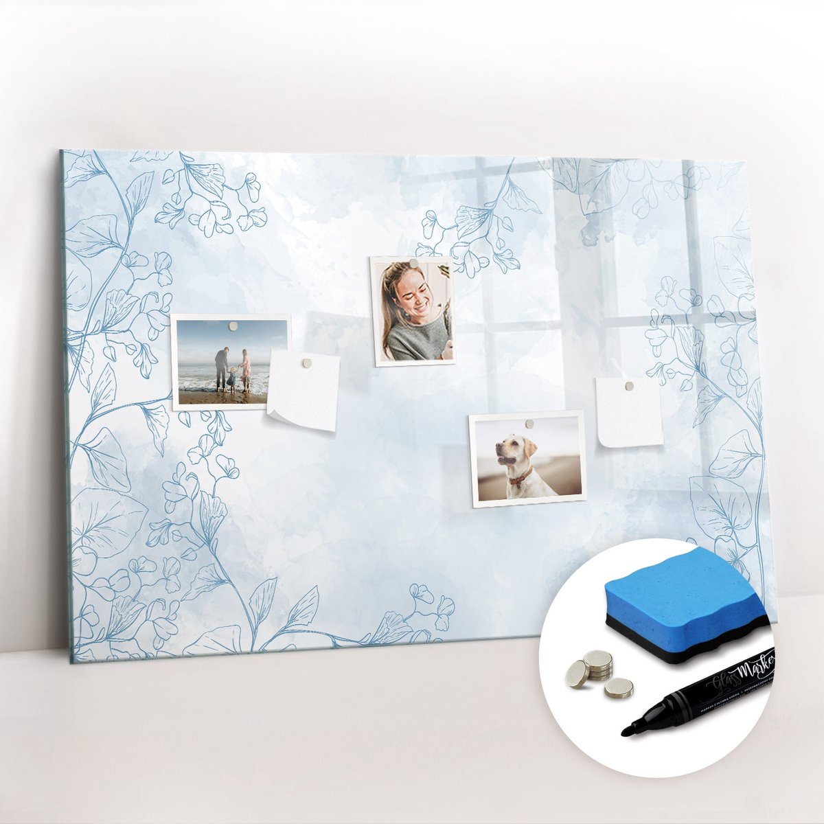 Tulup Whitebord - Schets van planten - 90 x 60 cm - Grijs Foto Magneetbord - Gratis 5 Sterke Magneten + Whiteboard Marker & Wisser - Decoratief Magnetisch Bord - Memobord Keuken - Inspiratiebord Kantoor