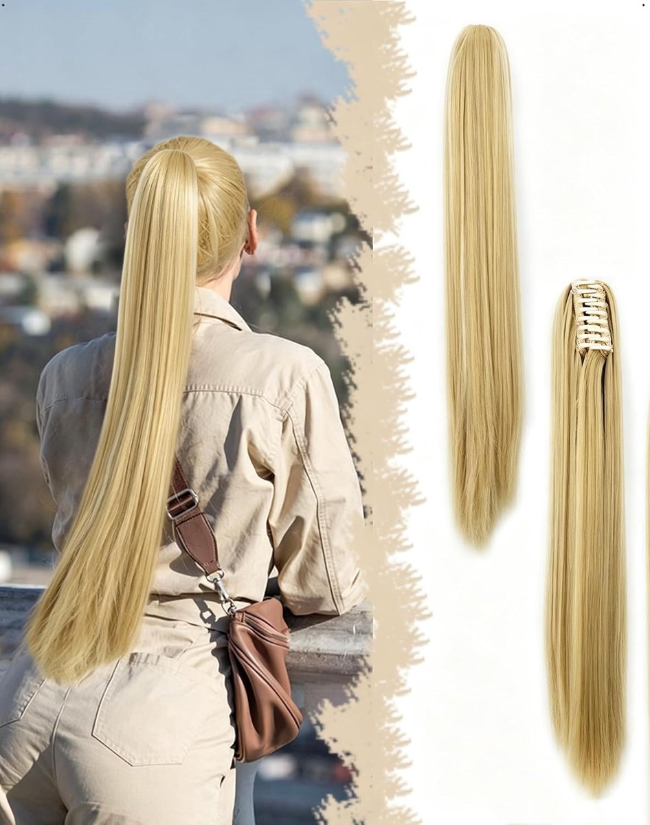 SnelShoppen - Haarverlenging in Staart met Koord 60 cm Lang Steil Gelaagd Toupet Extensions Kunstmatig Natuurlijk Synthetisch Clip-in voor Vrouwen Blo
