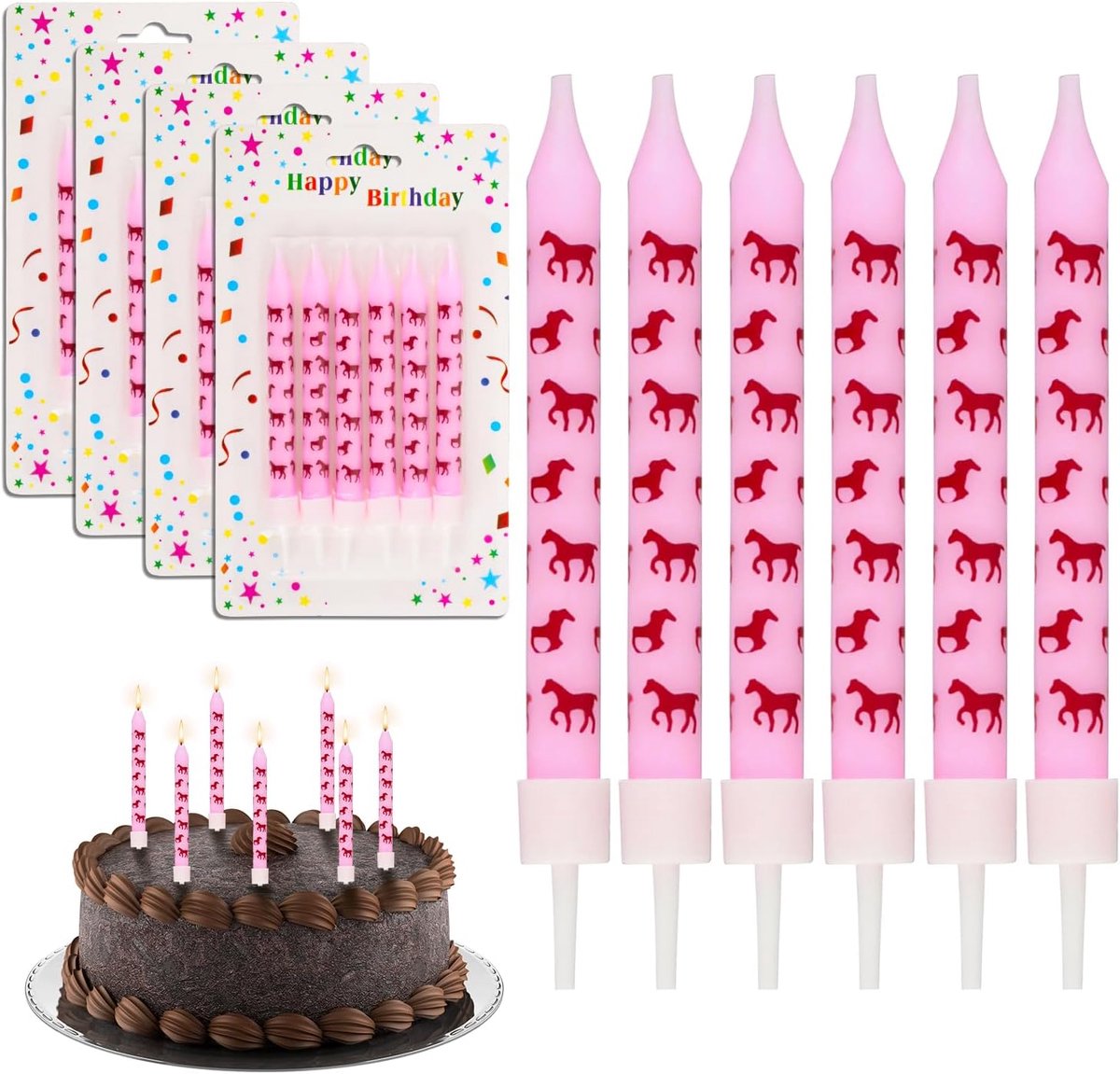 24 Pieces Horse Candles Birthday Candles Horse Candles for Children's Birthday Cake Decoration Horses Girls - ShopVlot