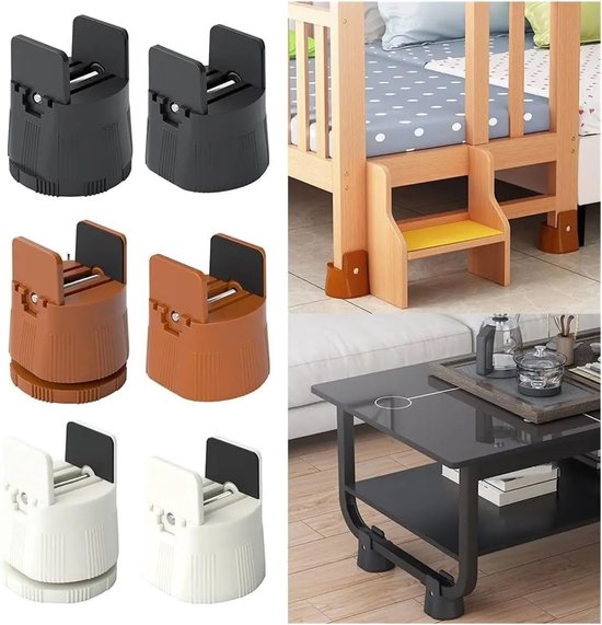 4 stuks tafelpoten bed kussen stoel verhogers voeten beenlift meubels verhogers antislip pads voor tafel bank kast wasmachine bank meubels verhogers (bruin-hoogte 6-8 cm) — afbeelding 3
