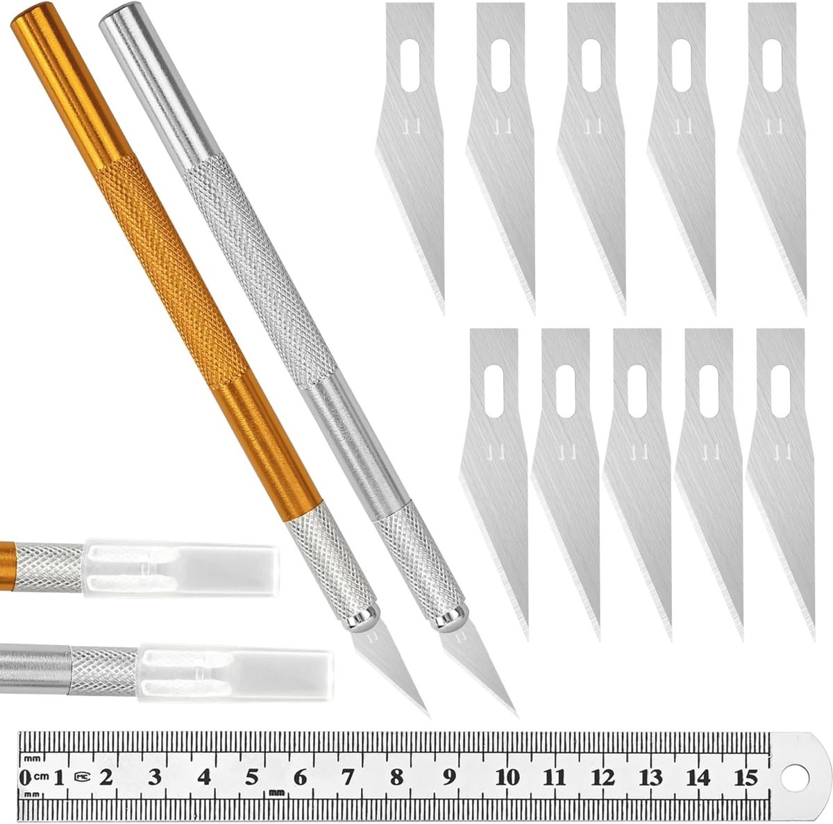 2-delige Hobbymes-Set - Scalpelmes - Precisie Hobbymes met 10 Reservebladen en Meetliniaal - ShopVlot