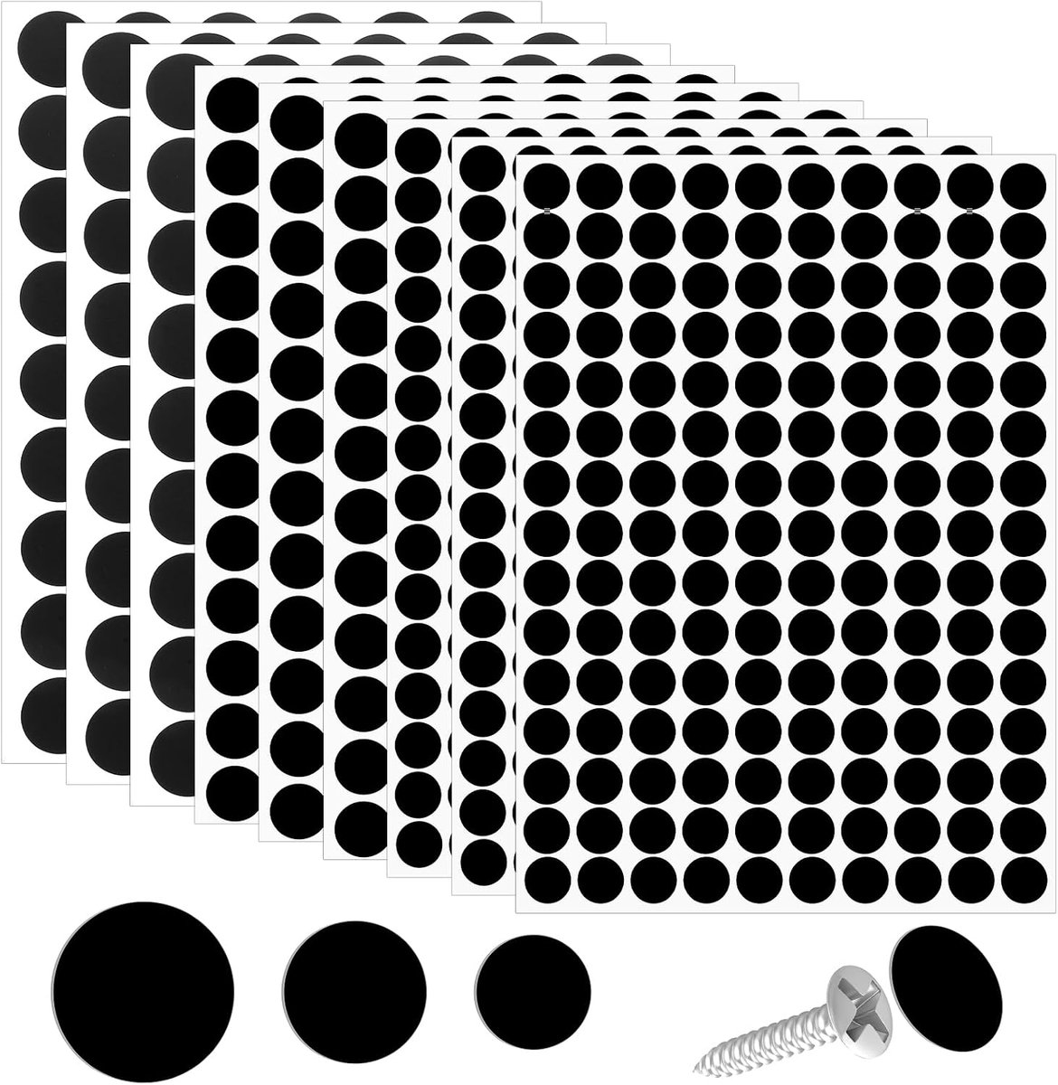 SnelShoppen - Set van 870 Zwarte Zelfklevende Schroefdeksels 12mm/15mm/21mm PVC Rond Waterdicht voor Meubels, Kasten, Bureau en Muurdecoratie