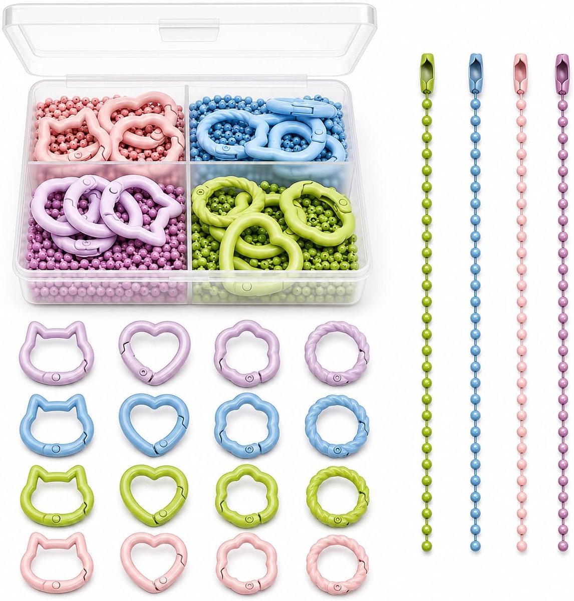 16pcs Spring Keychain Buckle, Circle/Heart/Cat/Flower Shaped Spring O-Rings, Snap Hooks O Rings Buckles Contains 80 - ShopVlot
