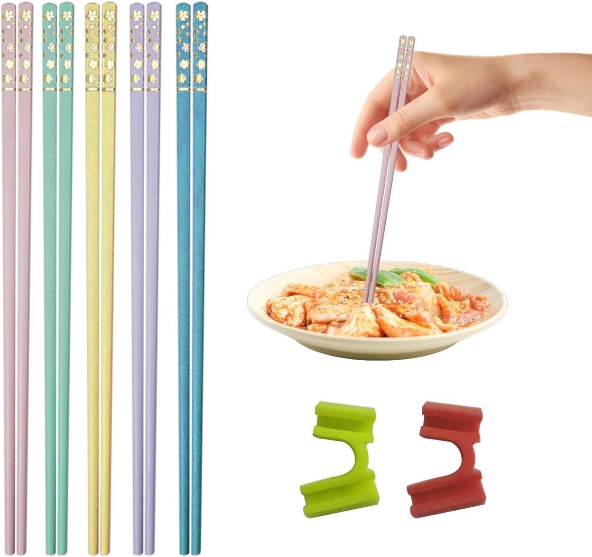 SnelShoppen - 5 Paar Chinese Eetstokjes, Herbruikbaar en Vaatwasserbestendig, Antislip, Multi-Kleur, Perfect voor Sushi en Noodles