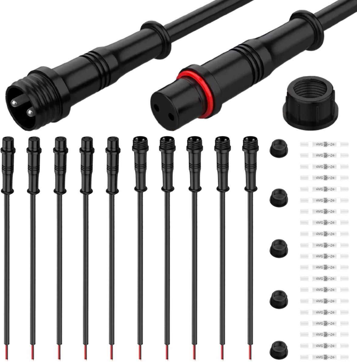 5 paar waterdichte 2-polige led-connectoren kabelset - kleine mannelijke en vrouwelijke stekker met 02 mm² 24 AWG draad IP67 20 cm verlengkabel voor auto vrachtwagen boot interieur