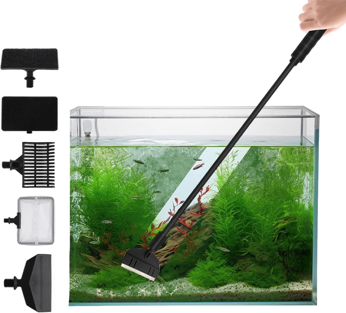 Aquarium reinigingsgereedschap 5-in-1 - roestvrij staal - multifunctioneel - ideale aquariumaccessoires - ShopVlot