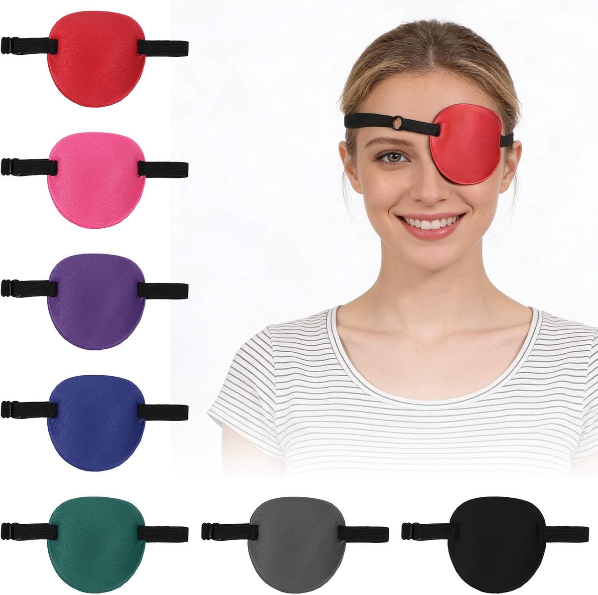 SnelShoppen - 7 Kleurrijke Oogpatches voor Volwassenen en Kinderen - Verstelbare en Comfortabele Oogmaskers voor Rolspellen en Visueel Gehandicapten -