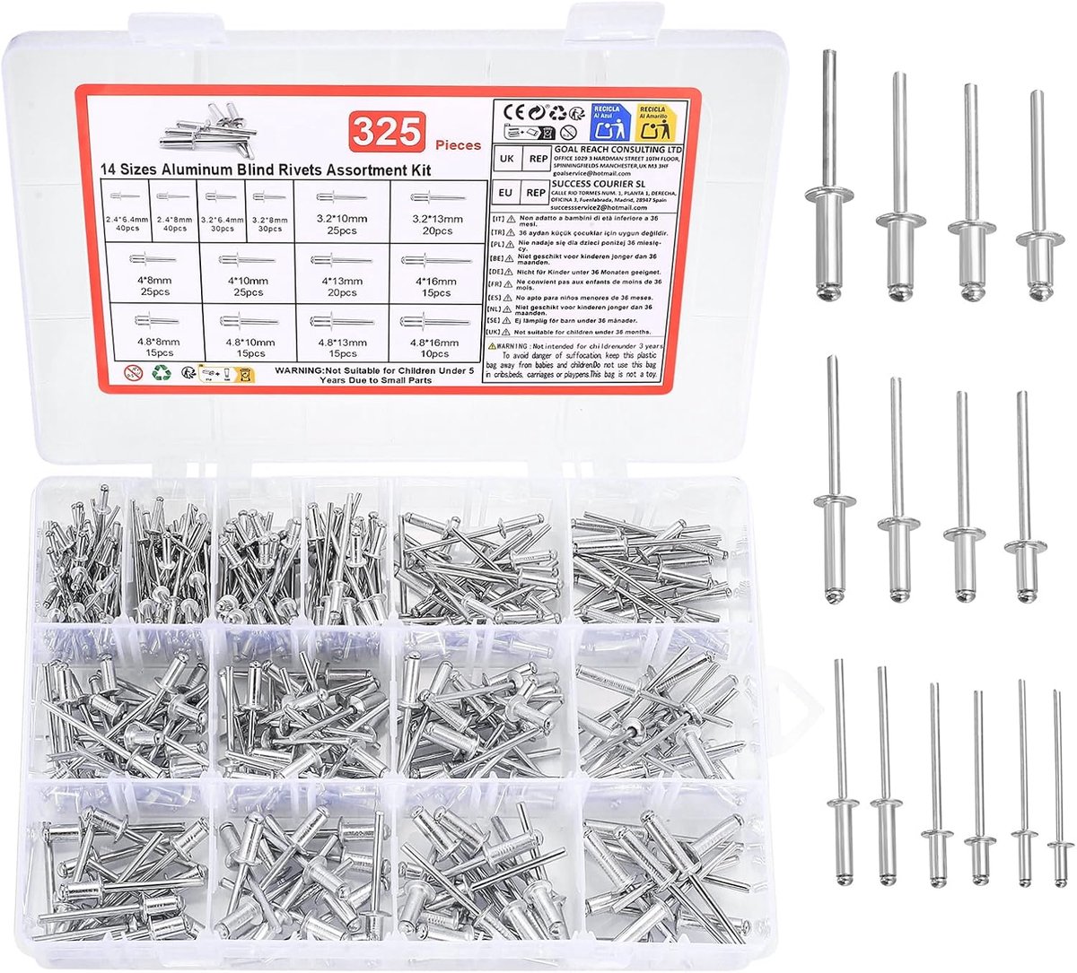 325 Pieces Assortment Pop Nails Aluminium Blind Rivets Assortment Flat Head Blind Rivets for Metal Wood, Plastic - ShopVlot