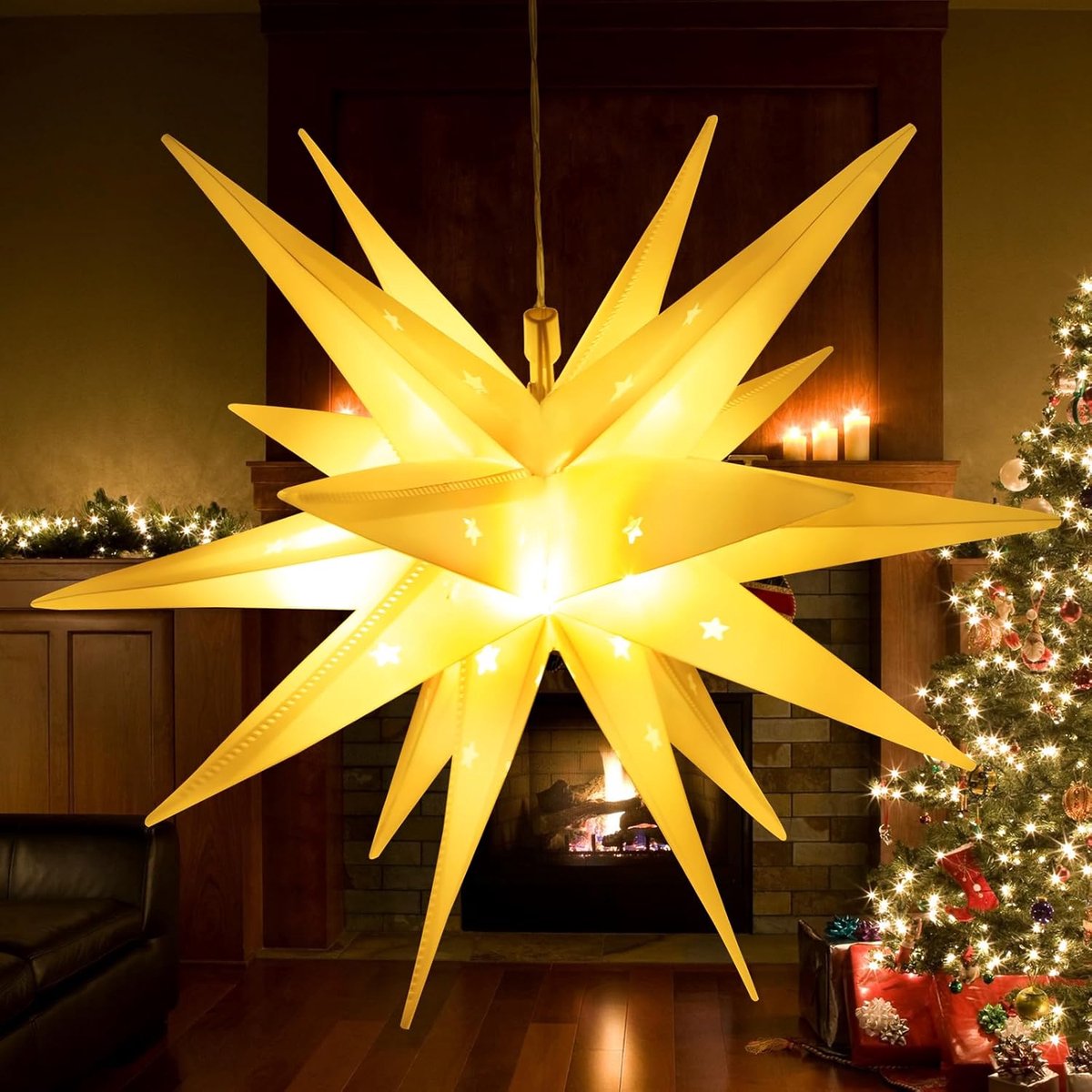 Kerstster Licht 3D 35 cm - LED Sterren Decoratie - Unieke Hollow Design - Creëert Magische Sferen - ShopVlot