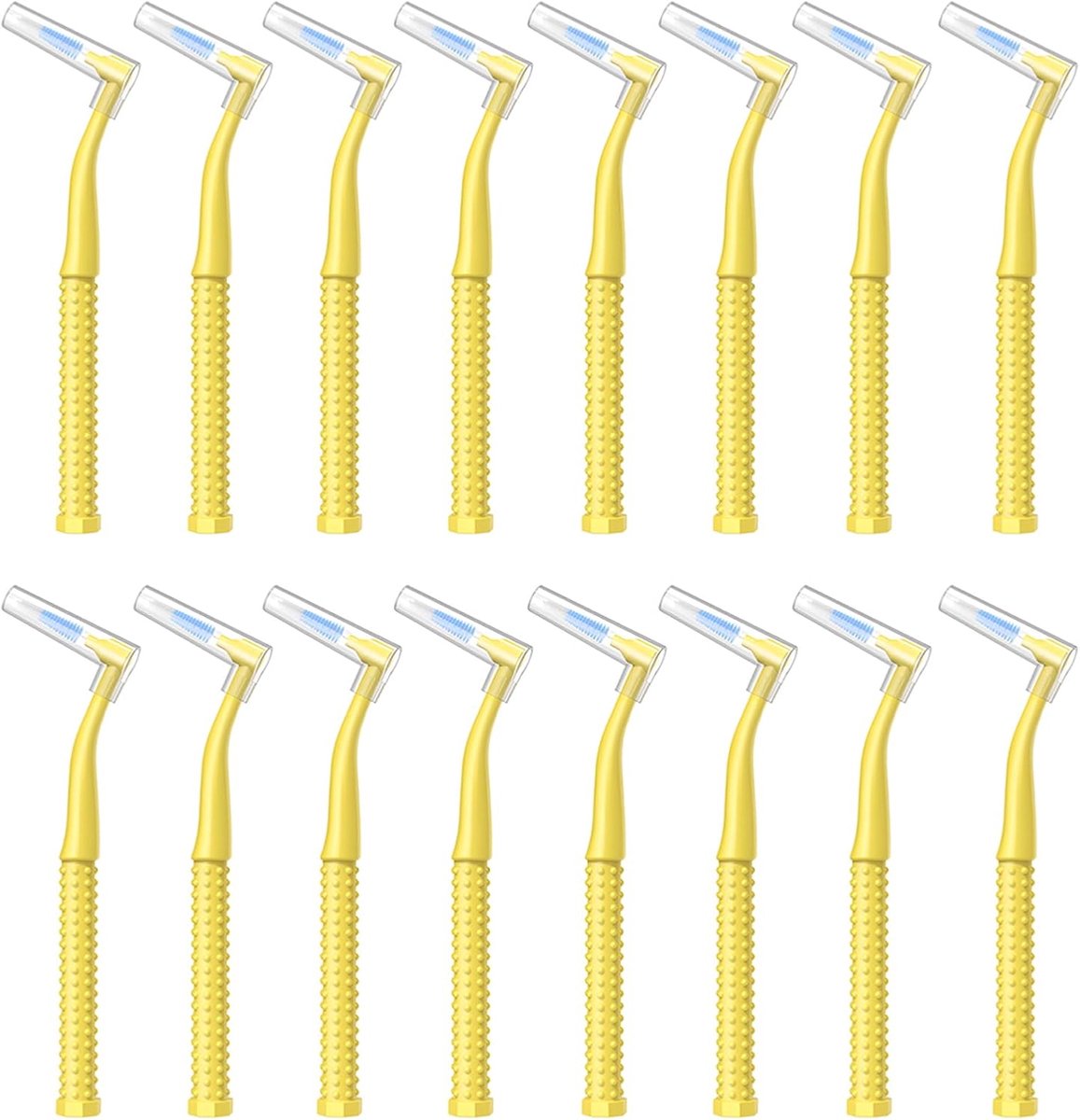 SnelShoppen - Interdentale Borstels 0.7 mm, 16 Stuks, Gebogen Tandenborstels voor Tandreiniging, Ruimtes, Mondreiniging, Beugels, Geel