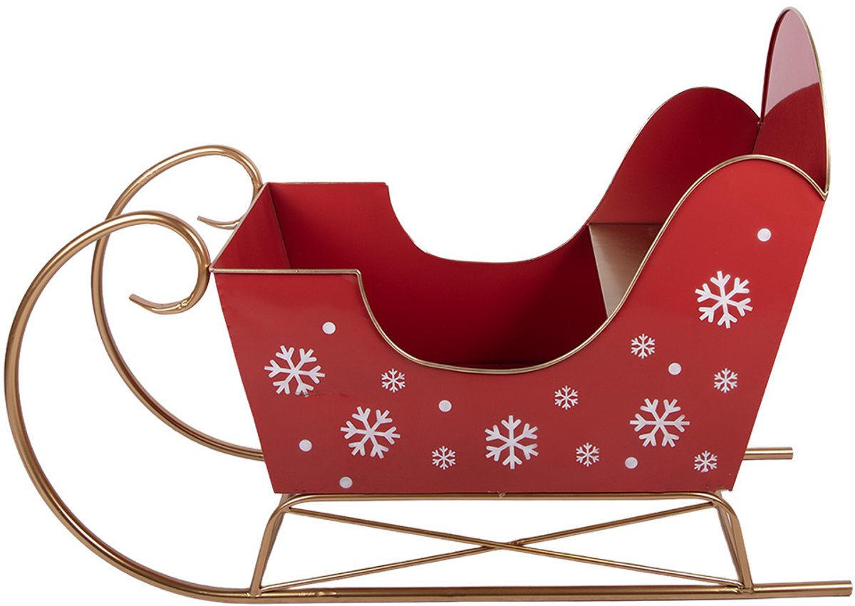 Clayre & Eef Kerstdecoratie Beeld Slee 107x41x75 cm Rood Metaal