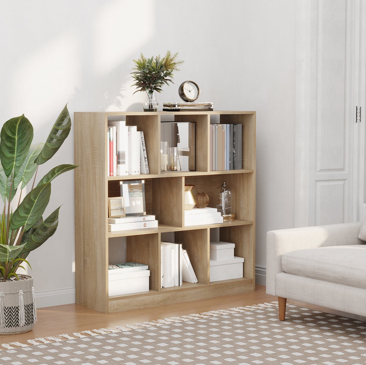 COVREO Boekenkast 97,5 x 30 x 100 cm eik, van chipboard met anti-kantel Oak