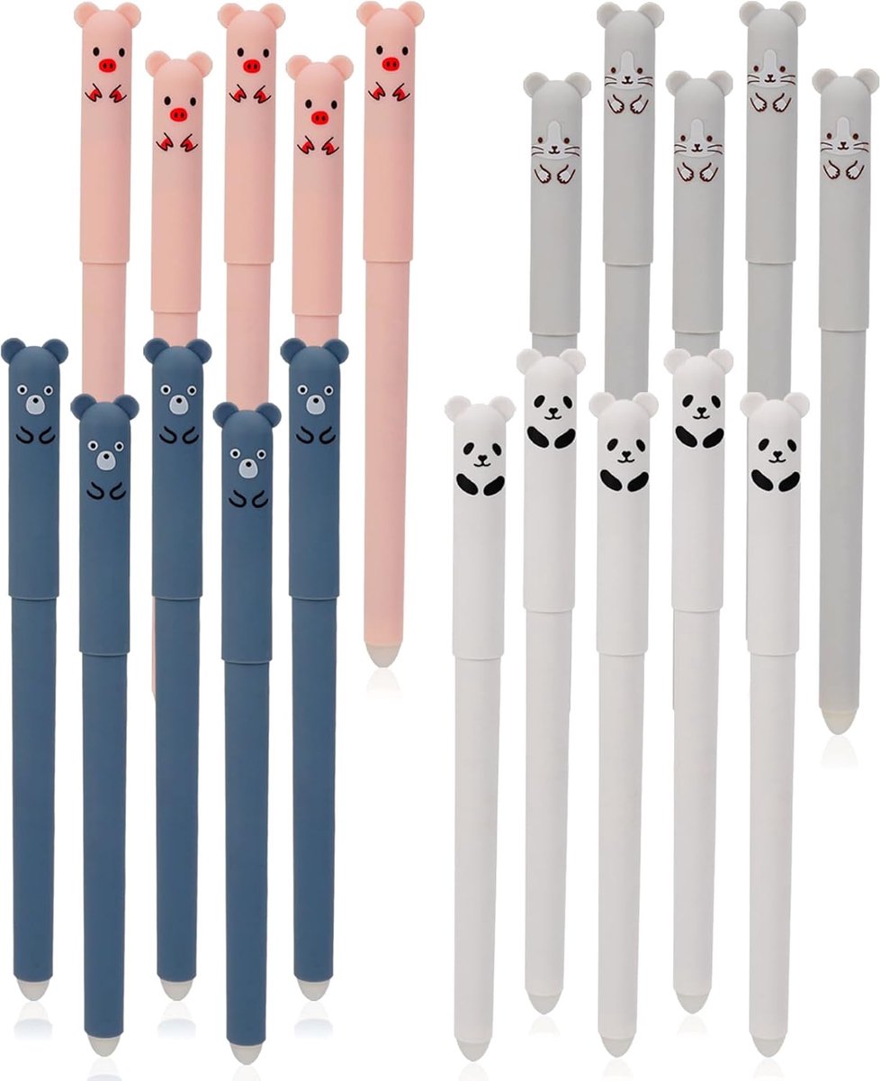 SnelShoppen - Set van 20 Verwijderbare Gelpennen, 0.5mm Balpen met Gum, Schattige Dierenvormen, Kleurige Cartoon Gelpunten voor Kinderen en Volwassene
