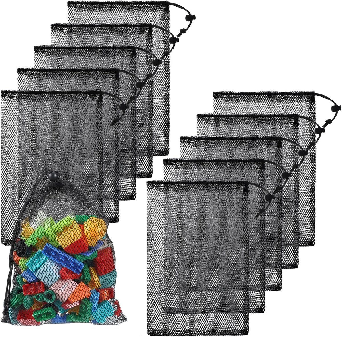 SnelShoppen - 10 Stuks 20x30cm Nylon Mesh Waszakken met Trekkoord, Duurzame en Lichtgewicht Opbergzakken voor Sportuitrusting, Wassen en Meer