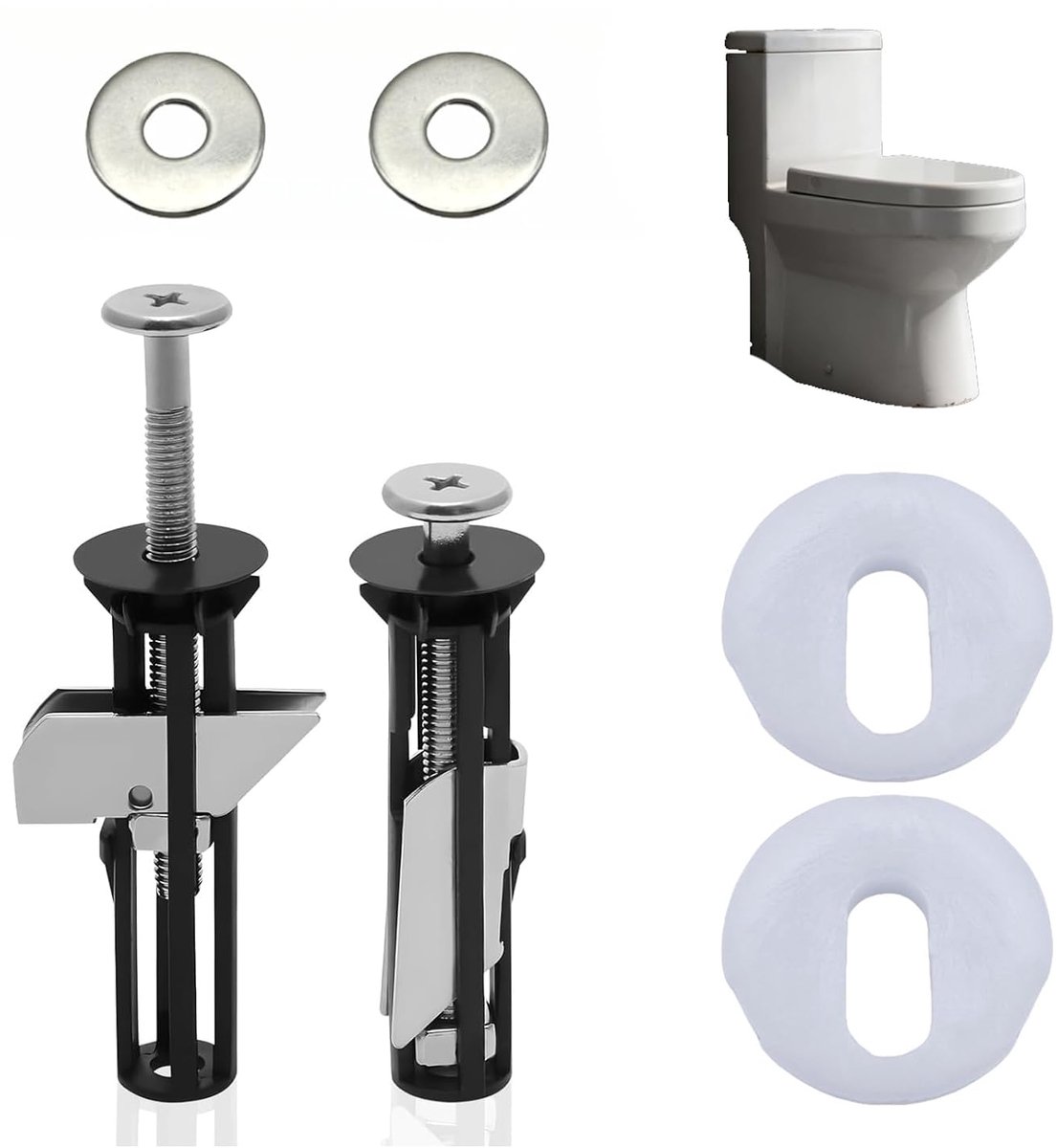 SnelShoppen - 2 Stuks Toiletbril Bevestigingsset, Universele Toiletbril Vervangingsonderdelen met Plastic Moeren en Ringen, Geschikt voor Bovenste Sch